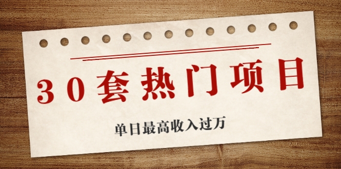 30套热门项目：单日最高收入过万 (网赚项目、朋友圈、涨粉套路、抖音、快手)等-优才资源站