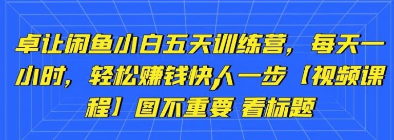 卓让闲鱼小白五天训练营，每天一小时，轻松赚钱快人一步-优才资源站