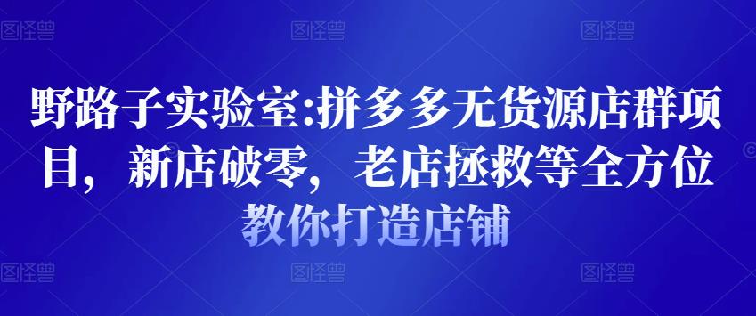 野路子实验室:拼多多无货源店群项目，新店破零，老店拯救等全方位教你打造店铺-优才资源站