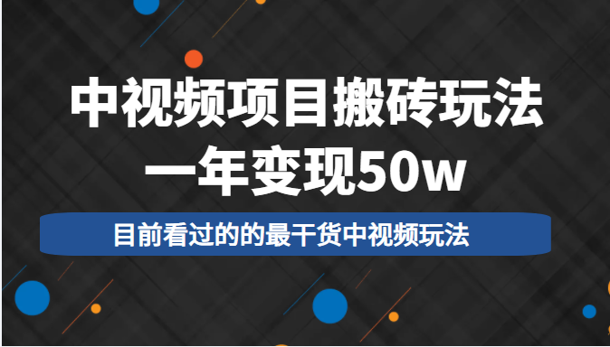 中视频项目搬砖玩法，一年变现50w，目前看过的的最干货中视频玩法-优才资源站