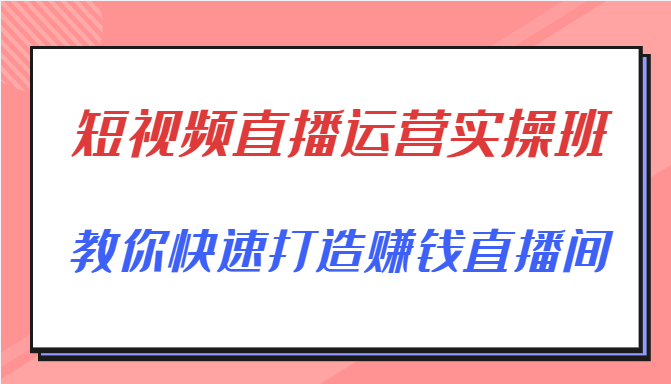 短视频直播运营实操班，直播带货精细化运营实操，教你快速打造赚钱直播间-优才资源站