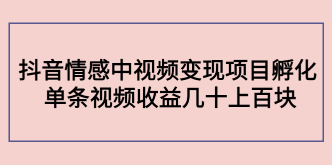 副业孵化营第5期：抖音情感中视频变现项目孵化 单条视频收益几十上百-优才资源站