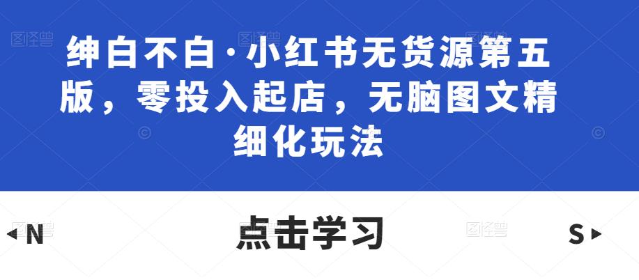 绅白不白·小红书无货源第五版，零投入起店，无脑图文精细化玩法-优才资源站