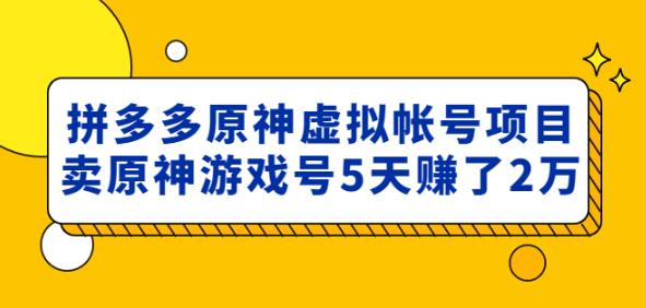 外面卖2980的拼多多原神虚拟帐号项目：卖原神游戏号5天赚了2万-优才资源站