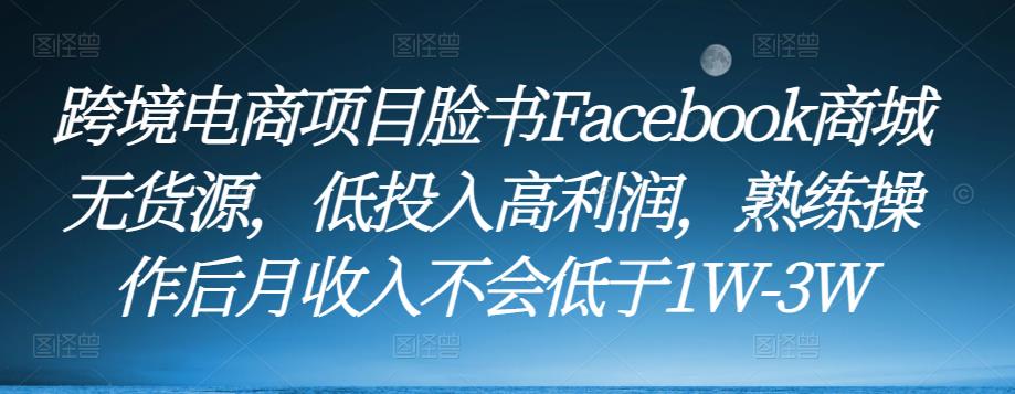 跨境电商项目脸书Facebook商城无货源，低投入高利润，熟练操作后月收入不会低于1W-3W-优才资源站