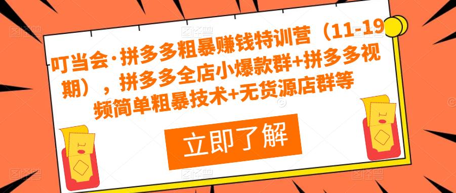 叮当会·拼多多粗暴赚钱特训营（11-19期），拼多多全店小爆款群+拼多多视频简单粗暴技术+无货源店群等-优才资源站