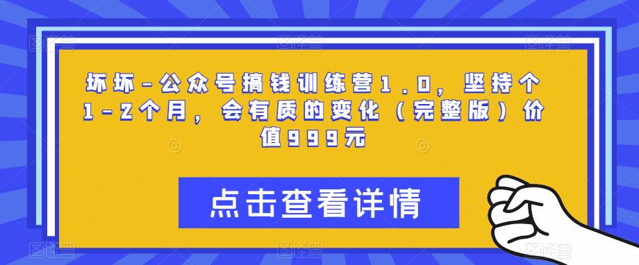 坏坏-公众号搞钱训练营1.0，坚持个1-2个月，会有质的变化（完整版）价值999元-优才资源站