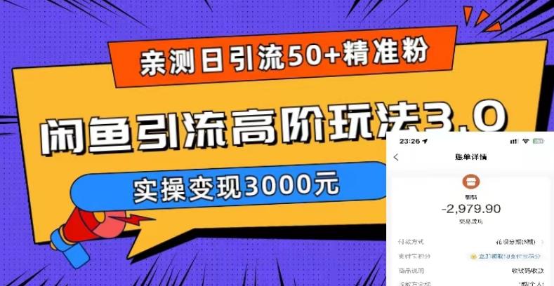 亲测日引50+精准粉，闲鱼引流高阶玩法3.0，实操变现3000元【揭秘】-优才资源站