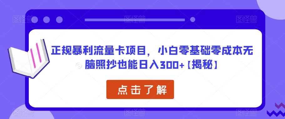 正规暴利流量卡项目，小白零基础零成本无脑照抄也能日入300+【揭秘】-优才资源站