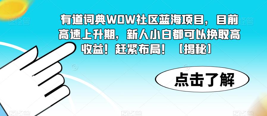 有道词典WOW社区蓝海项目，目前高速上升期，新人小白都可以换取高收益！赶紧布局！【揭秘】-优才资源站