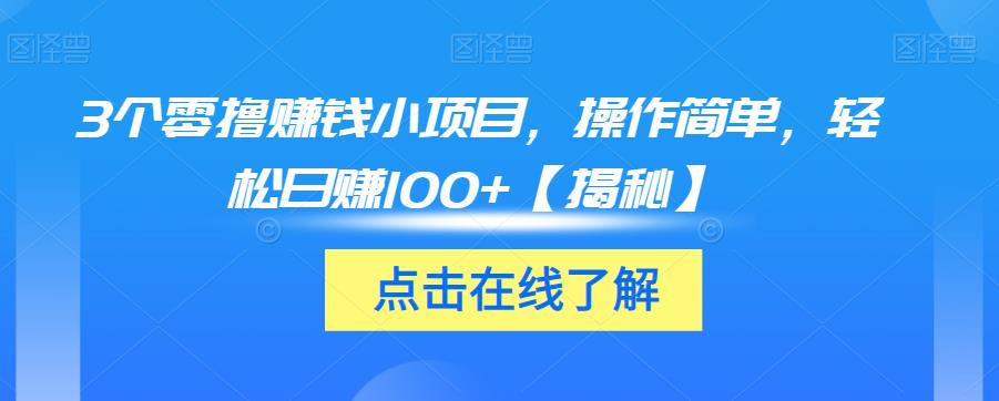 3个零撸赚钱小项目，操作简单，轻松日赚100+【揭秘】-优才资源站