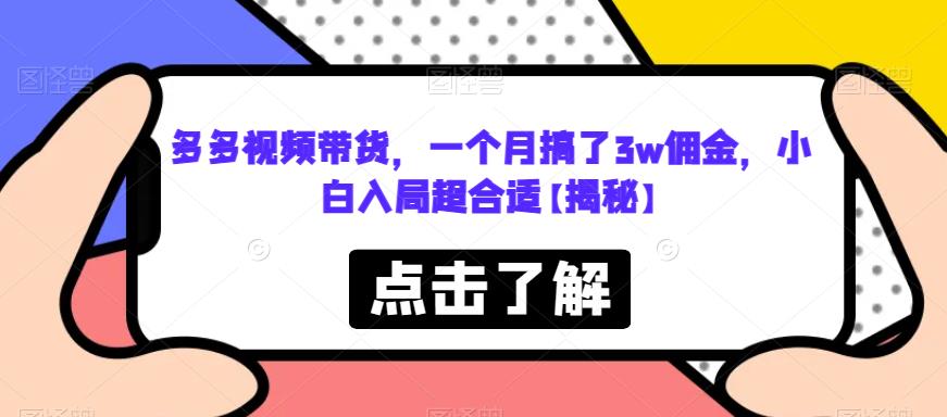 多多视频带货，一个月搞了3w佣金，小白入局超合适【揭秘】-优才资源站