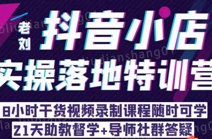 老刘·抖店商品卡流量，​抖音小店实操落地特训营，8小时干货视频录制课程随时可学-优才资源站