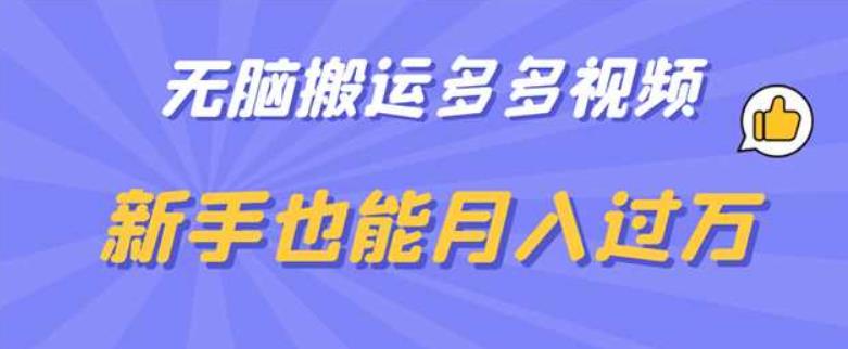 无脑搬运多多视频，新手也能月入过万【揭秘】-优才资源站