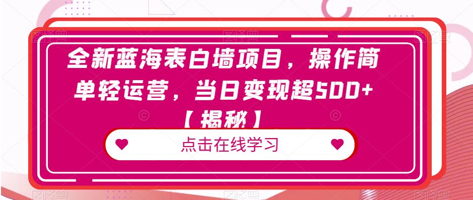 全新蓝海表白墙项目，操作简单轻运营，当日变现超500+【揭秘】-优才资源站