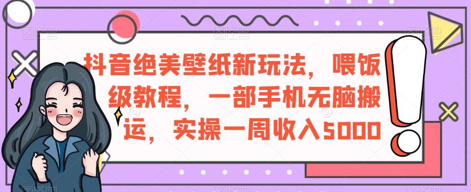 抖音绝美壁纸新玩法，喂饭级教程，一部手机无脑搬运，实操一周收入5000【揭秘】-优才资源站