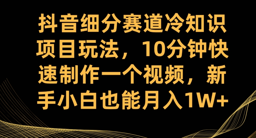 抖音细分赛道冷知识项目玩法，10分钟快速制作一个视频，新手小白也能月入1W+【揭秘】-优才资源站