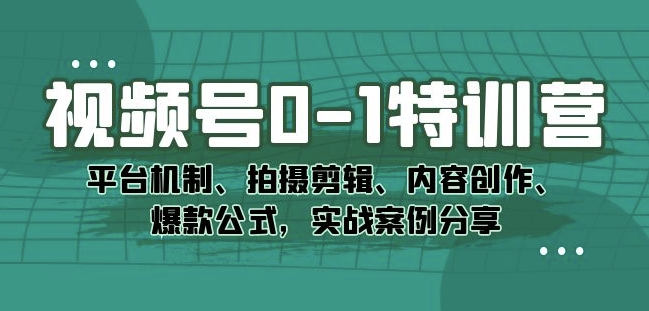 视频号0-1特训营：平台机制、拍摄剪辑、内容创作、爆款公式，实战案例分享-优才资源站