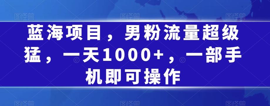 蓝海项目，男粉流量超级猛，一天1000+，一部手机即可操作【揭秘】-优才资源站