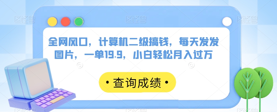 全网风口，计算机二级搞钱，每天发发图片，一单19.9，小白轻松月入过万【揭秘】-优才资源站