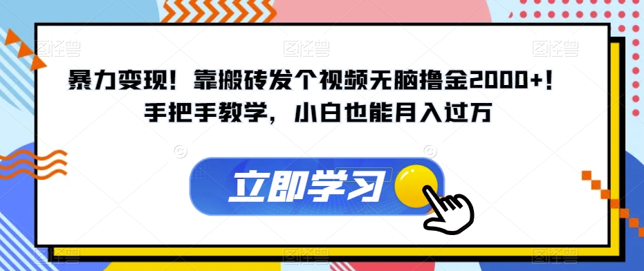 暴力变现！靠搬砖发个视频无脑撸金2000+！手把手教学，小白也能月入过万【揭秘】-优才资源站