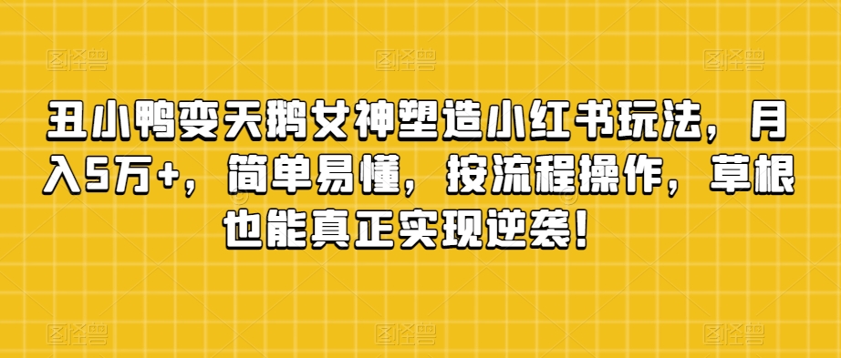 丑小鸭变天鹅女神塑造小红书玩法，月入5万+，简单易懂，按流程操作，草根也能真正实现逆袭！-优才资源站