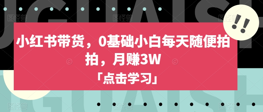 小红书带货，0基础小白每天随便拍拍，月赚3W【揭秘】-优才资源站