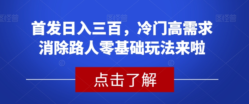 首发日入三百，冷门高需求消除路人零基础玩法来啦【揭秘】-优才资源站