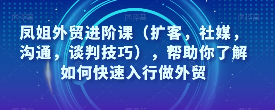 凤姐外贸进阶课（扩客，社媒，沟通，谈判技巧），帮助你了解如何快速入行做外贸-优才资源站