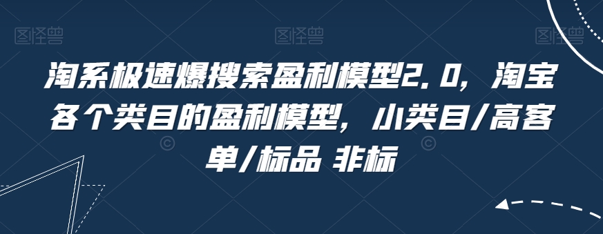 淘系极速爆搜索盈利模型2.0，淘宝各个类目的盈利模型，小类目/高客单/标品 非标-优才资源站