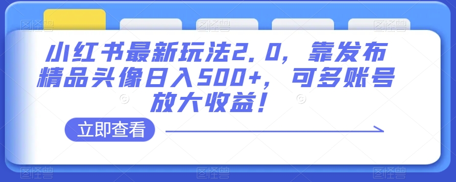 小红书最新玩法2.0，靠发布精品头像日入500+，可多账号放大收益！【揭秘】-优才资源站