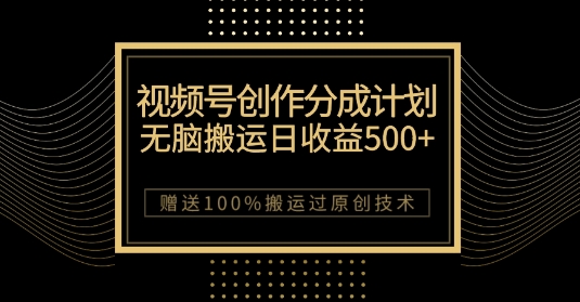 最新视频号创作分成计划，无脑搬运一天收益500+，100%搬运过原创技巧【揭秘】-优才资源站