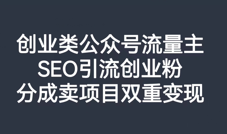 创业类公众号流量主，SEO引流创业粉，分成卖项目双重变现【揭秘】-优才资源站