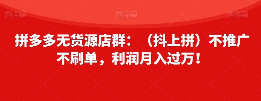 拼多多无货源店群：（抖上拼）不推广不刷单，利润月入过万！【揭秘】-优才资源站