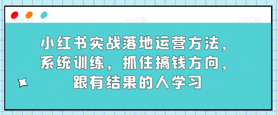 小红书实战落地运营方法，系统训练，抓住搞钱方向，跟有结果的人学习-优才资源站