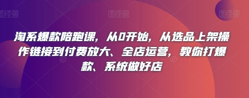 淘系爆款陪跑课，从0开始，从选品上架操作链接到付费放大、全店运营，教你打爆款、系统做好店-优才资源站