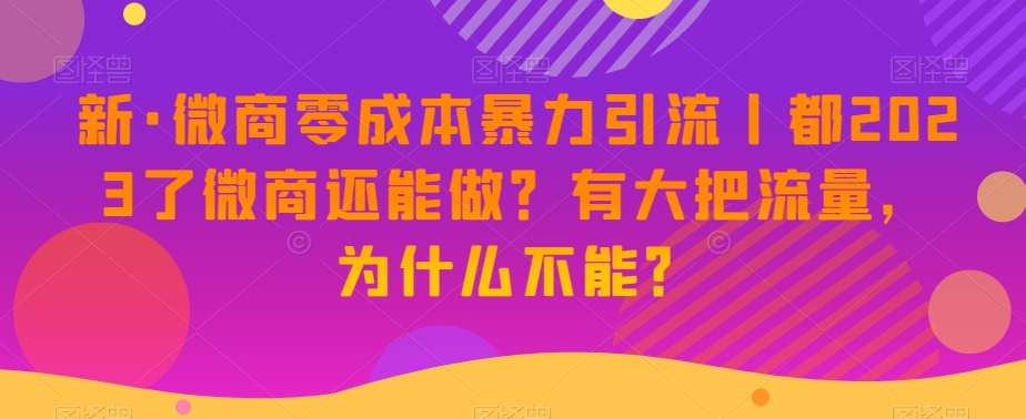 新·微商零成本暴力引流丨都2023了微商还能做？有大把流量，为什么不能？-优才资源站