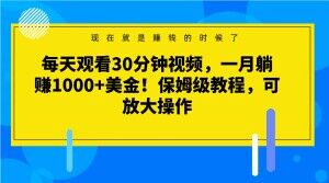 每天观看30分钟视频，一月躺赚1000+美金！保姆级教程，可放大操作【揭秘】-优才资源站