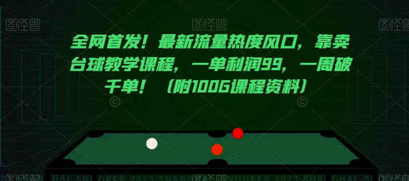 全网首发！最新流量热度风口，靠卖台球教学课程，一单利润99，一周破千单！（附100G课程资料）-优才资源站