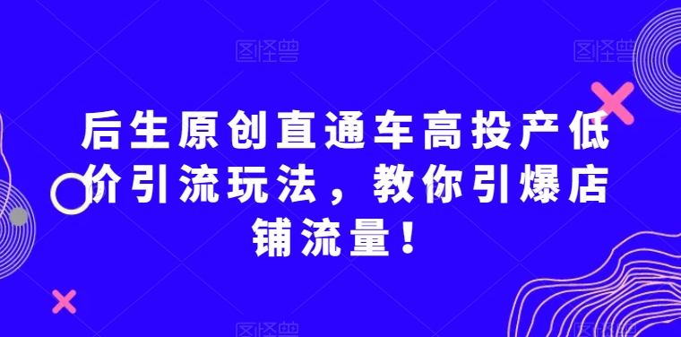 后生原创直通车高投产低价引流玩法，教你引爆店铺流量！-优才资源站