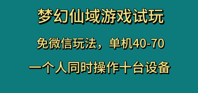 梦幻仙域游戏试玩，免微信玩法，单机40-70，一个人同时操作十台设备【揭秘】-优才资源站