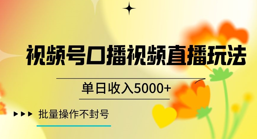 视频号囗播视频直播玩法，单日收入5000+，批量操作不封号【揭秘】-优才资源站