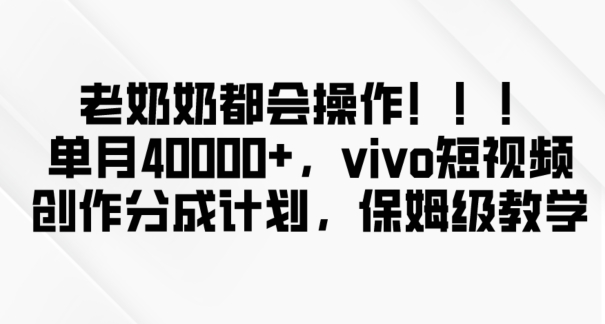 老奶奶都会操作，新平台无脑操作，单月40000+，vivo短视频创作分成计划【揭秘】-优才资源站