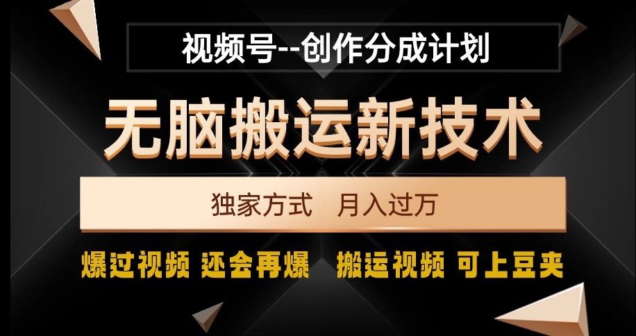 视频号无脑搬运新技术，破原创壕流量，独家方式，爆过视频，还会再爆【揭秘】-优才资源站