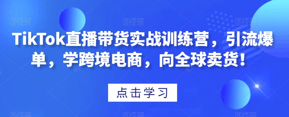 TikTok直播带货实战训练营，引流爆单，学跨境电商，向全球卖货！-优才资源站