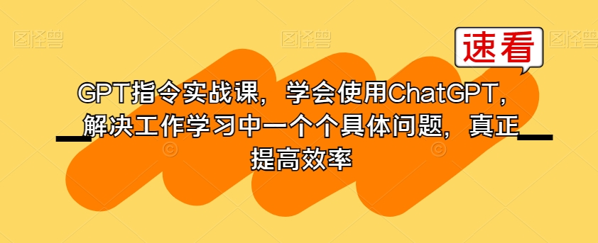 GPT指令实战课，学会使用ChatGPT，解决工作学习中一个个具体问题，真正提高效率-优才资源站