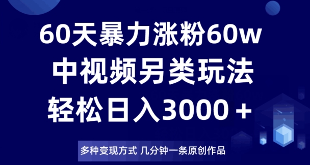 60天暴力涨粉60W，中视频另类玩法，日入3000＋，几分钟一条原创作品多种变现方式-优才资源站