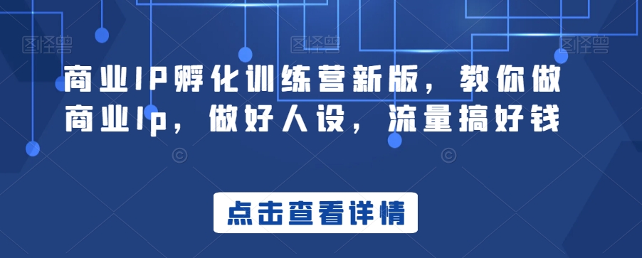 商业IP孵化训练营新版，教你做商业Ip，做好人设，流量搞好钱-优才资源站