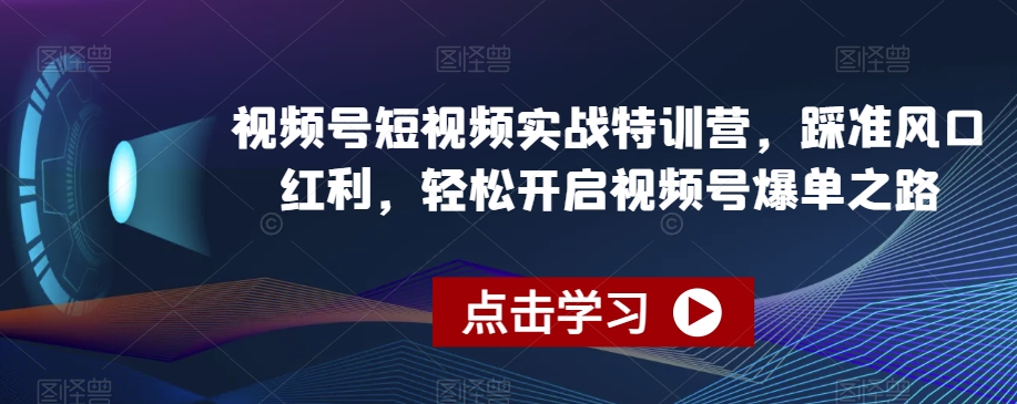 视频号短视频实战特训营，踩准风口红利，轻松开启视频号爆单之路-优才资源站