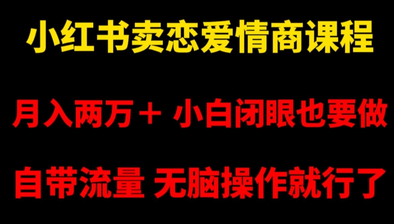 小红书卖恋爱情商课程，月入两万＋，小白闭眼也要做，自带流量，无脑操作就行了【揭秘】-优才资源站